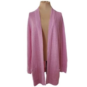 Talbots Woman Plus 2X 100% Linen Pink Open Front Cardigan Sweater